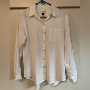 Unisex White Linen Blend Button-Down Shirt